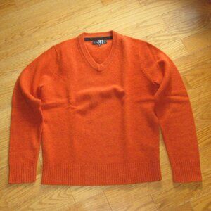 New Men's Simons Le 31 Orange 100% Lambswool V-neck Sweater Size Small